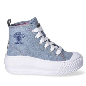 Justice Sport Girls' Sparkly Blue Canvas High Top Platform Sneakers, Sz 2